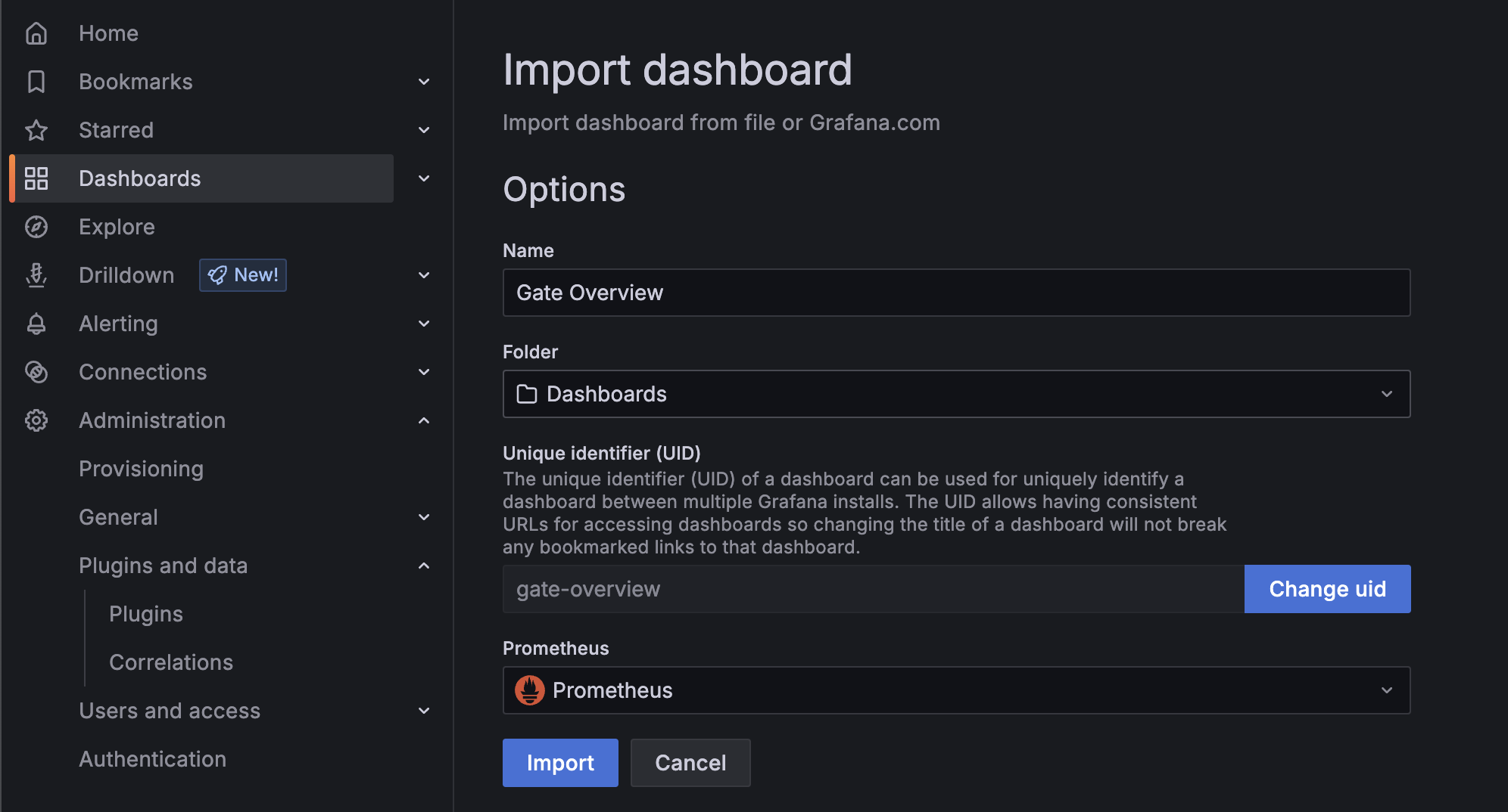 Grafana Import Dashboard